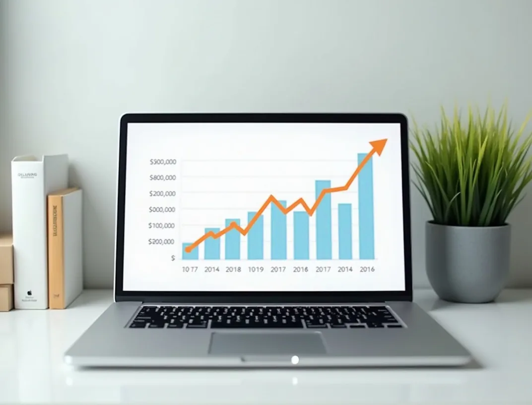 Business growth chart displayed on laptop screen