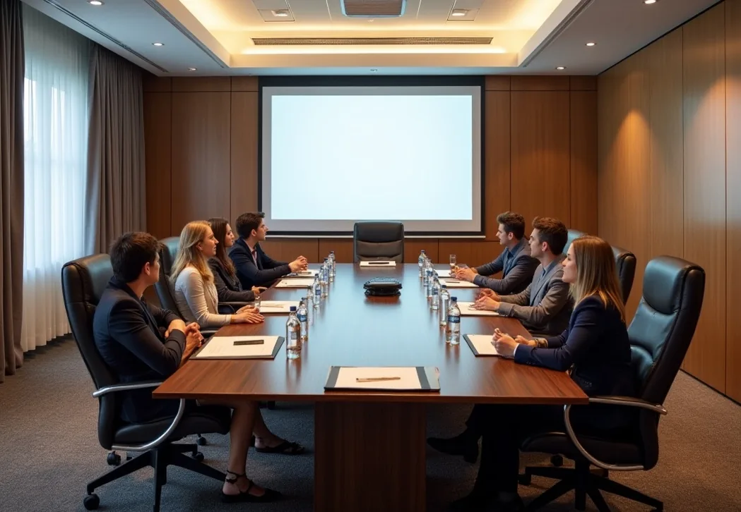 Leadership workshop in conference room with team members